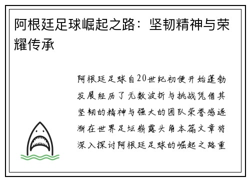 阿根廷足球崛起之路：坚韧精神与荣耀传承